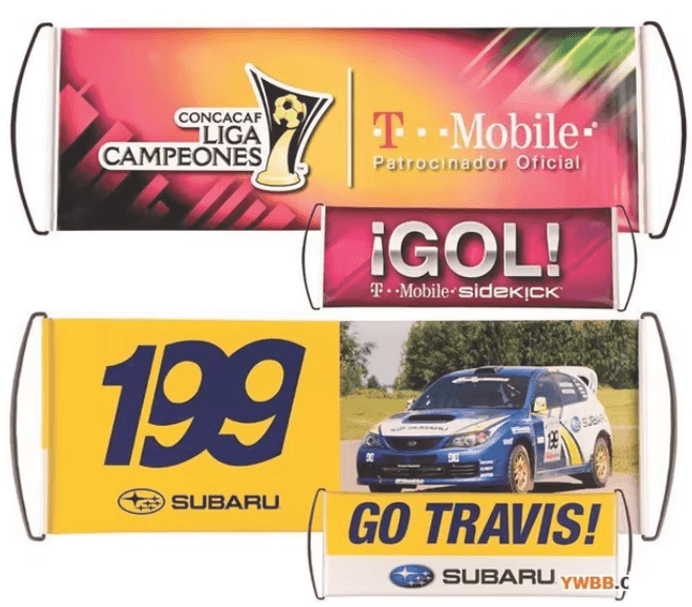 Yellow retractable hand banner featuring large '199' number and 'Let's Go!' slogan for fan events or rallies