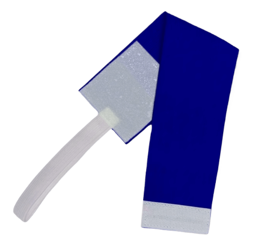 Close-up of custom captain armband construction — premium satin fabric with Velcro closure