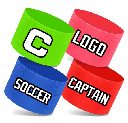 Custom soccer armband design options — add letter C, team name, or logo in full color