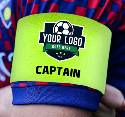 Personalized captain's armband with your logo, name, and number — fully customizable