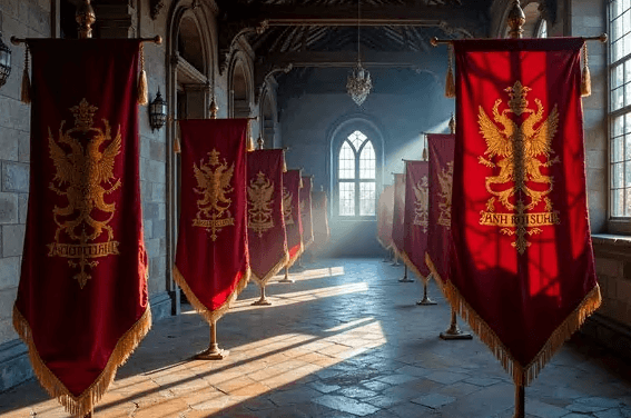Red dragon medieval banner on black wool – perfect for LARP, reenactment or fantasy wedding
