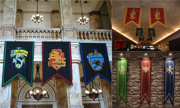Medieval-style guild flags featuring heraldic emblems and crests – ideal for historical reenactments or themed events