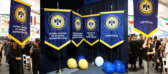 Custom podium banners displayed at an event booth