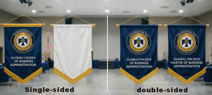 Single-sided vs double-sided custom podium banner comparison