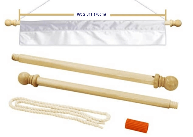 Wooden crossbar and pole kit for hanging a vertical banner