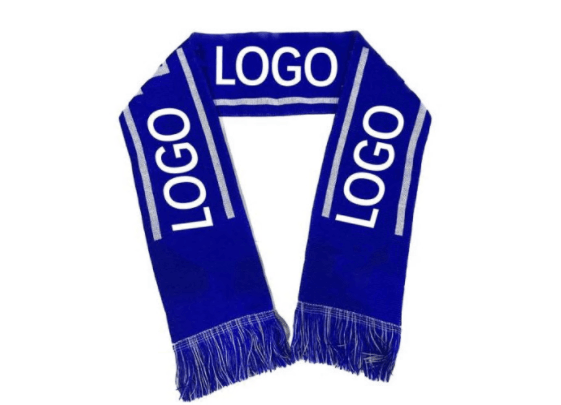 Custom Blue Soccer Scarf with White Logo Print for Fans and Stadium Use