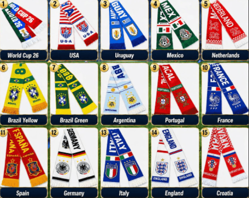 Custom soccer scarves for Liverpool FC and Dangdai FC official supporters featuring embroidered crests and team colors